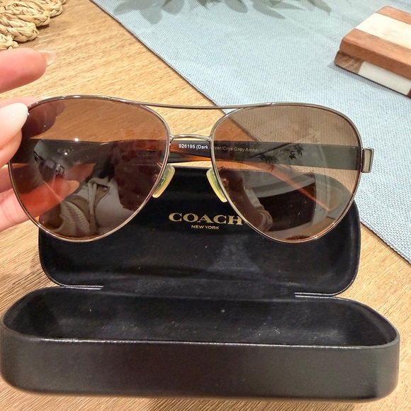 Coach Aviator Sunglasses in Brown with Coach case - Picture 2 of 5